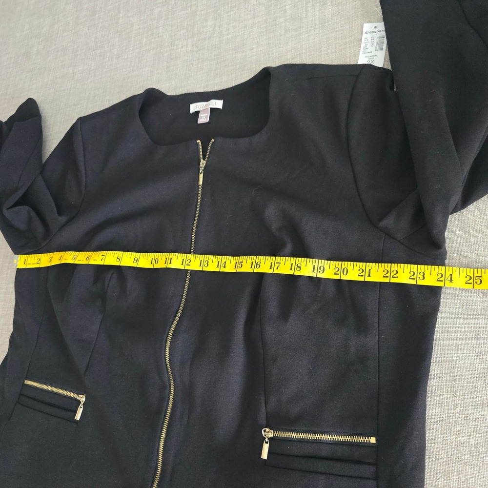 Roz & Ali Womens 2X Black Zip Front Collarless Jacket Gold Hardware NWT - Picture 6 of 7